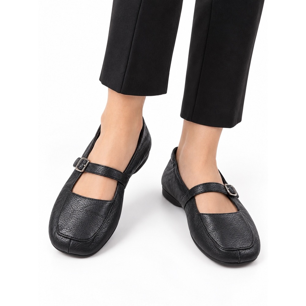Predictions Vintage Y2K Black Pebbled Mary Jane Square Flats Women's Size 9